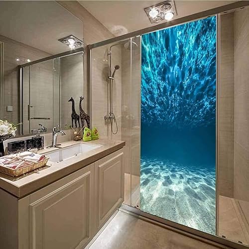 GMB Underwater Ocean Window Film Privacy Frosted Window Treatments Static Cling Decorative Window Coverings Window Film for Bathroom Home Kitchen Office (20.5"x35.4") 52x90cm