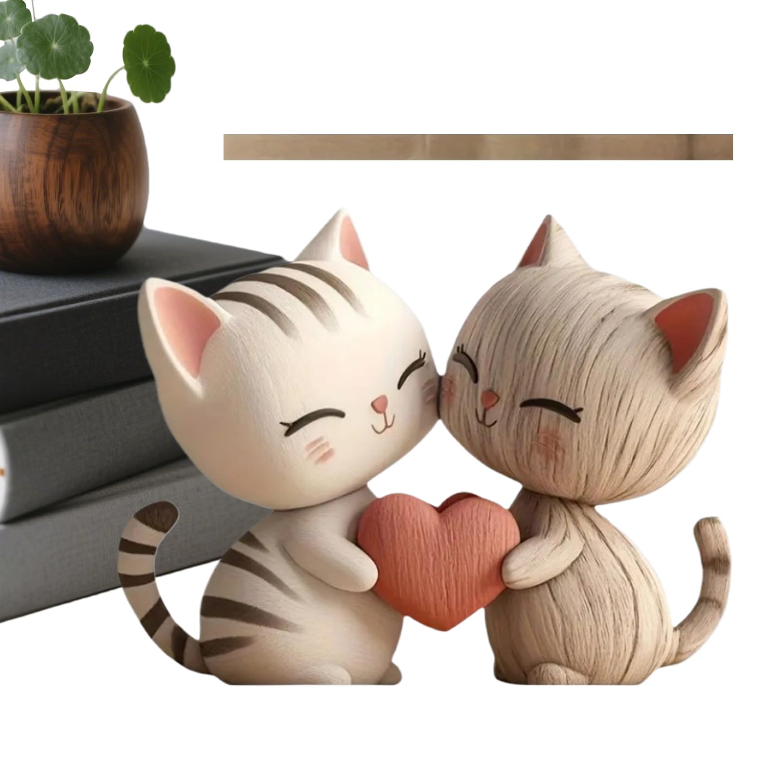 Cat Statue – Cute 2D Flat Wooden Animal Figurine, Decorative Cat Couple Sculpture | Romantic Wooden Ornament for Wedding, Birthday, Bedroom, and Gift for Girlfriend or Wife