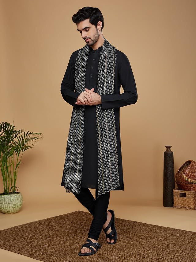 Kisah Mens Duppatta, Georgette Geometric Black Duppatta For Men, Free Size