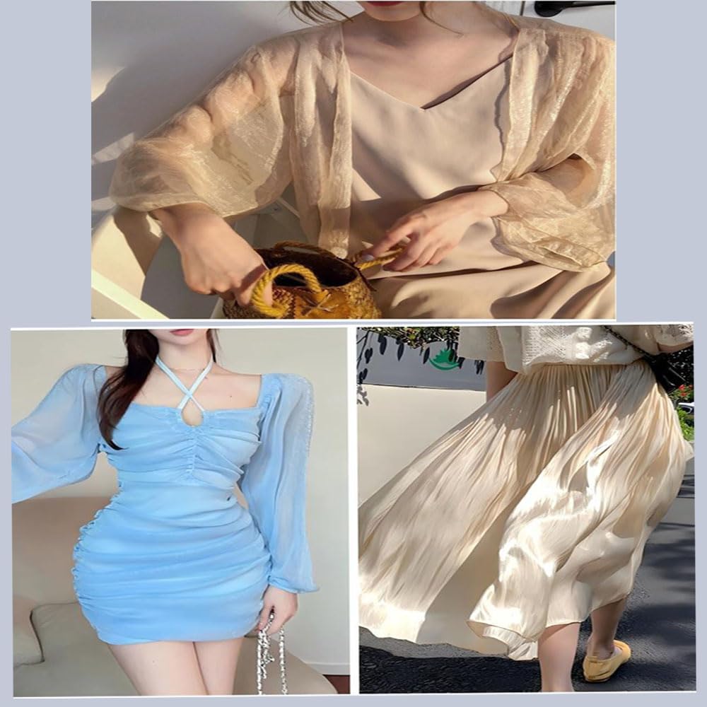 Tela de organza de 145 cm x 500 cm, brillante, transparente, suave, por metros, ribetes de gasa plisada, ideal para coser disfraces para vestidos, decoración de bodas, ropa, tela decorativa