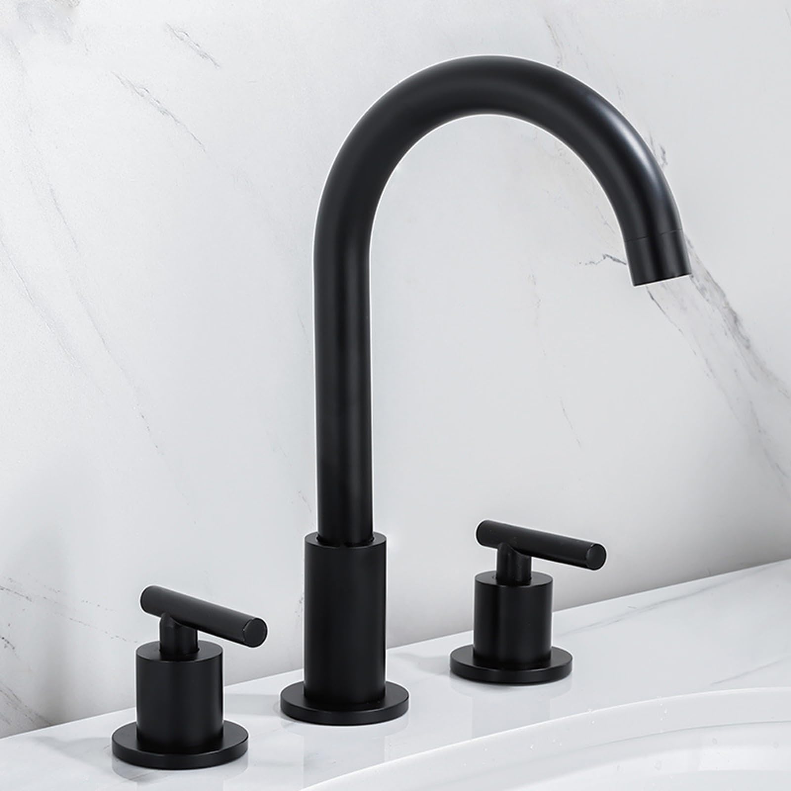 Zqfhsx Black Basin Faucets 3 Hole Brass Hot And Cold Water Faucet Holes Bathroom Mixer Faucet-Chrome