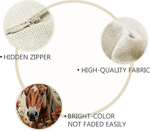 Miniatura 6 de ULOVE LOVE YOURSELF Paquete de 4 fundas de almohada de caballo con flores silvestres, fundas de almohada de caballo en acuarela rústica para