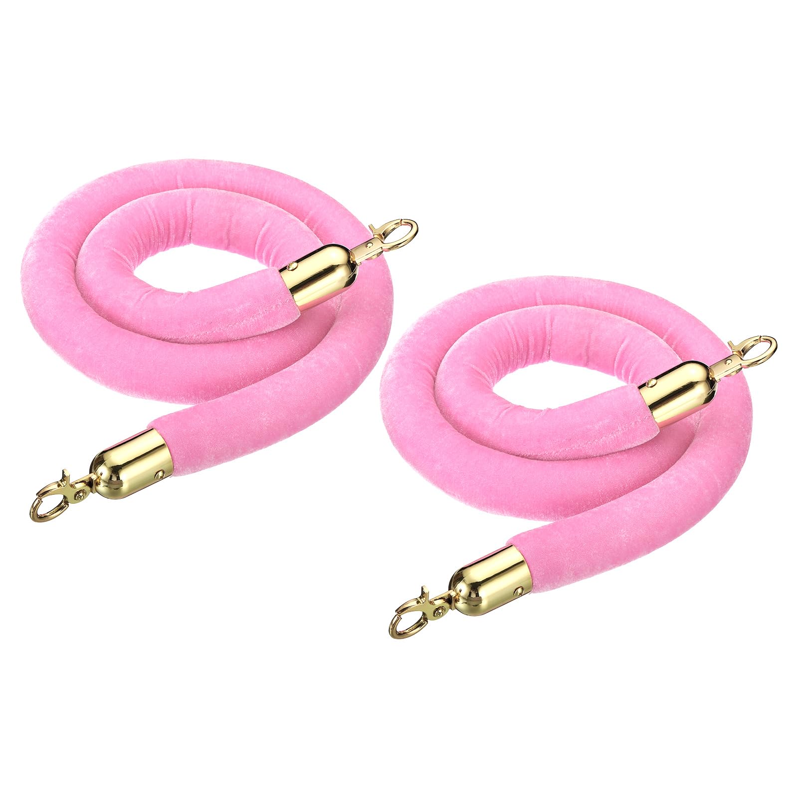 PATIKIL 4 Pies Rosa Claro Terciopelo Puntal Cuerda, 2 Paquete Multitud Control Barrera Cuerda con Presión Ganchos para Publicaciones Soportes Cola Divisor Hotel Teatro, Golden