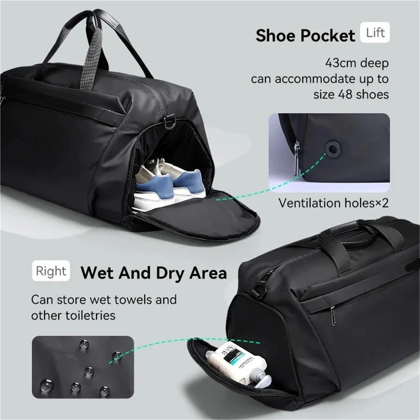 Bolsa Deporte Bolsa Deportiva de Alta Capacidad for Fitness, Bolso de Viaje con un Hombro Cruzado, Bolso de Equipaje(Black)