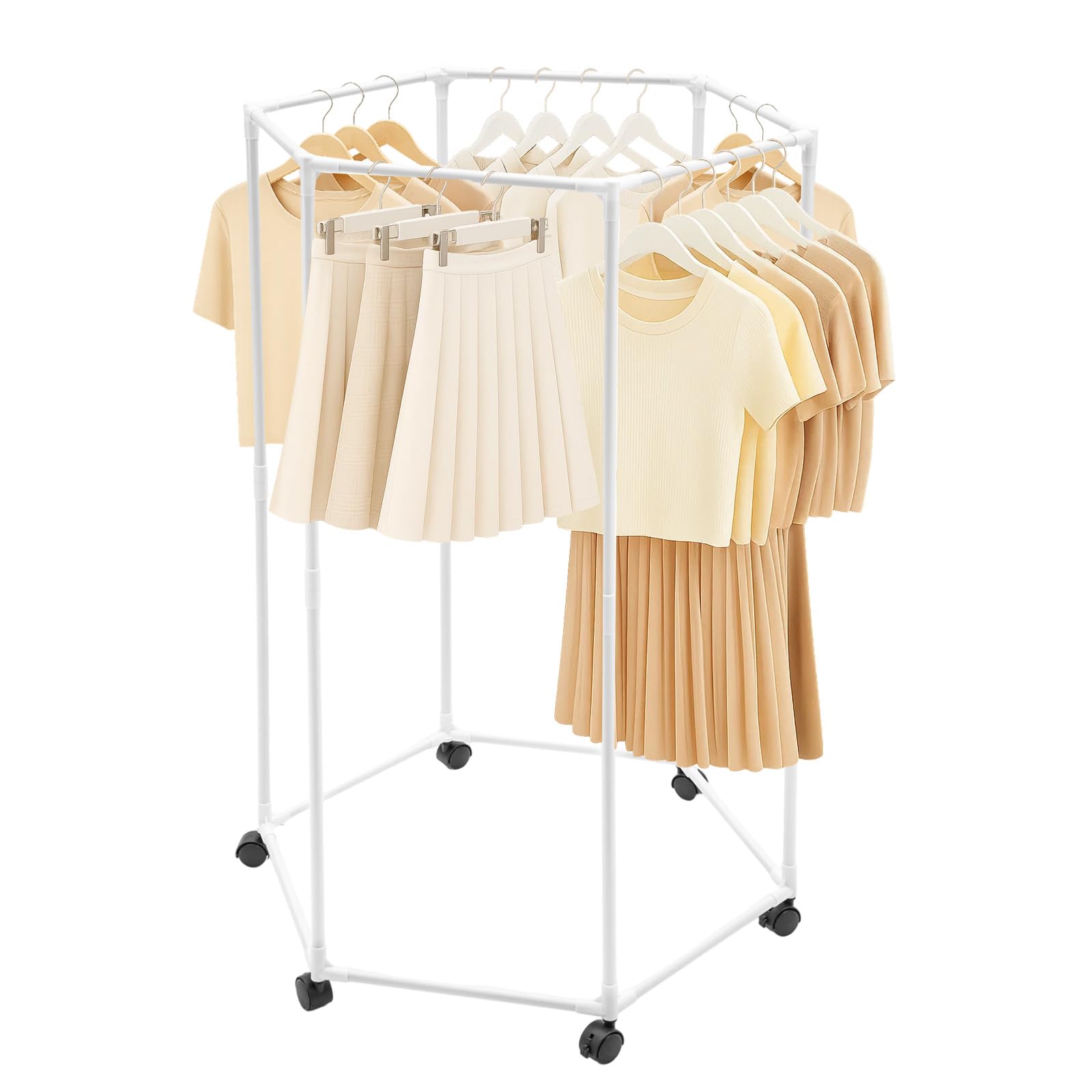 Sunnynest White Clothes Drying Rack Laundry Rack Rolling Clothes Drying Rack For Bedroom Dorm Balcony Outdoor Indoor Blanket Clothing Garment Clothing Storage Airer Space Saving Hanger Indoor(White)