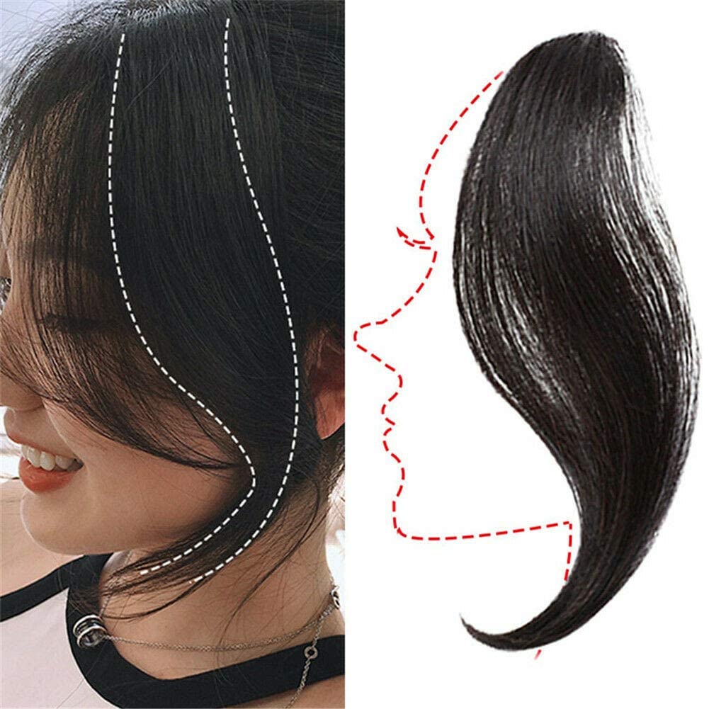Forehead Bangs Clip Synthetic Hair Bangs Long Side Bangs Hair Piece Natural Straight Fringe, Face Trimming on Both Sides Fake Bangs 2PCS 10" Dark Brown-image-30