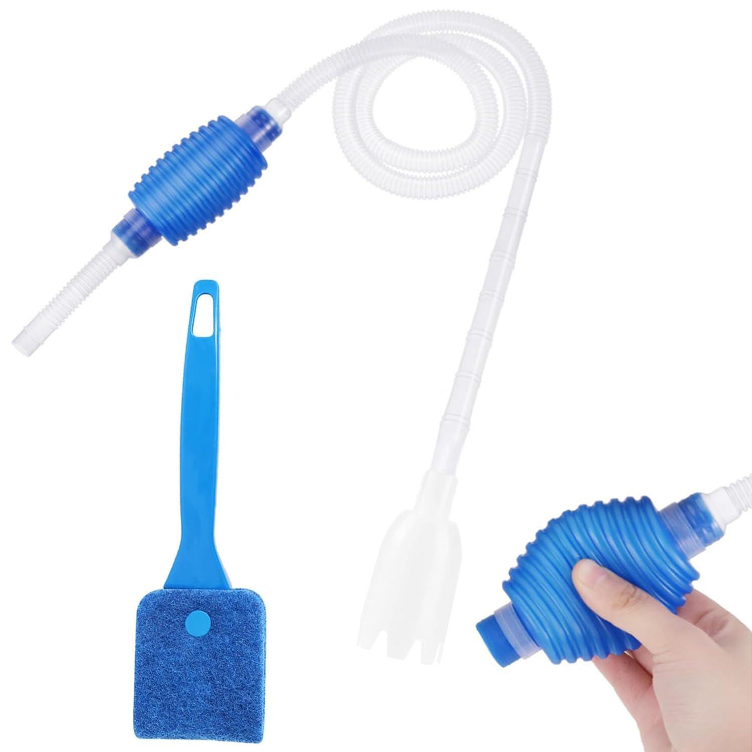 Fish Tank Vacuum Cleaner, Water Changer Tool Cleaner, Manual Filtered Syphon Siphon Pump,Daily Water Changing, Manual Button Fish Tank Cleaning Filter and Brush