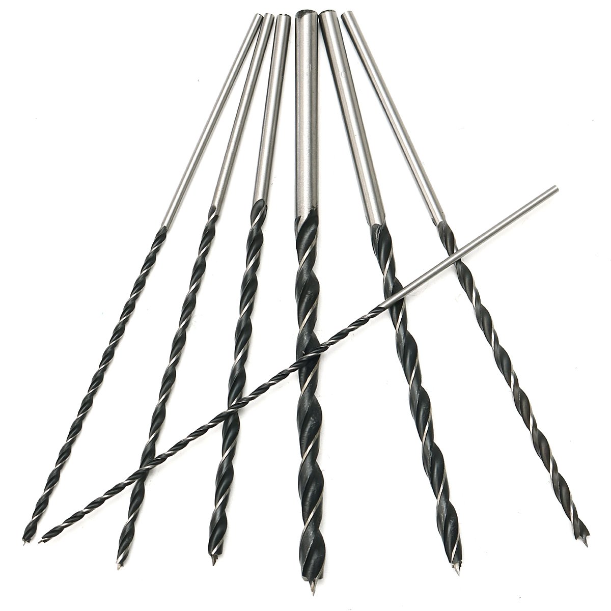 7Pcs 300Mm Juego de brocas helicoidales de tres puntos alargadas Brocas para trabajar la madera