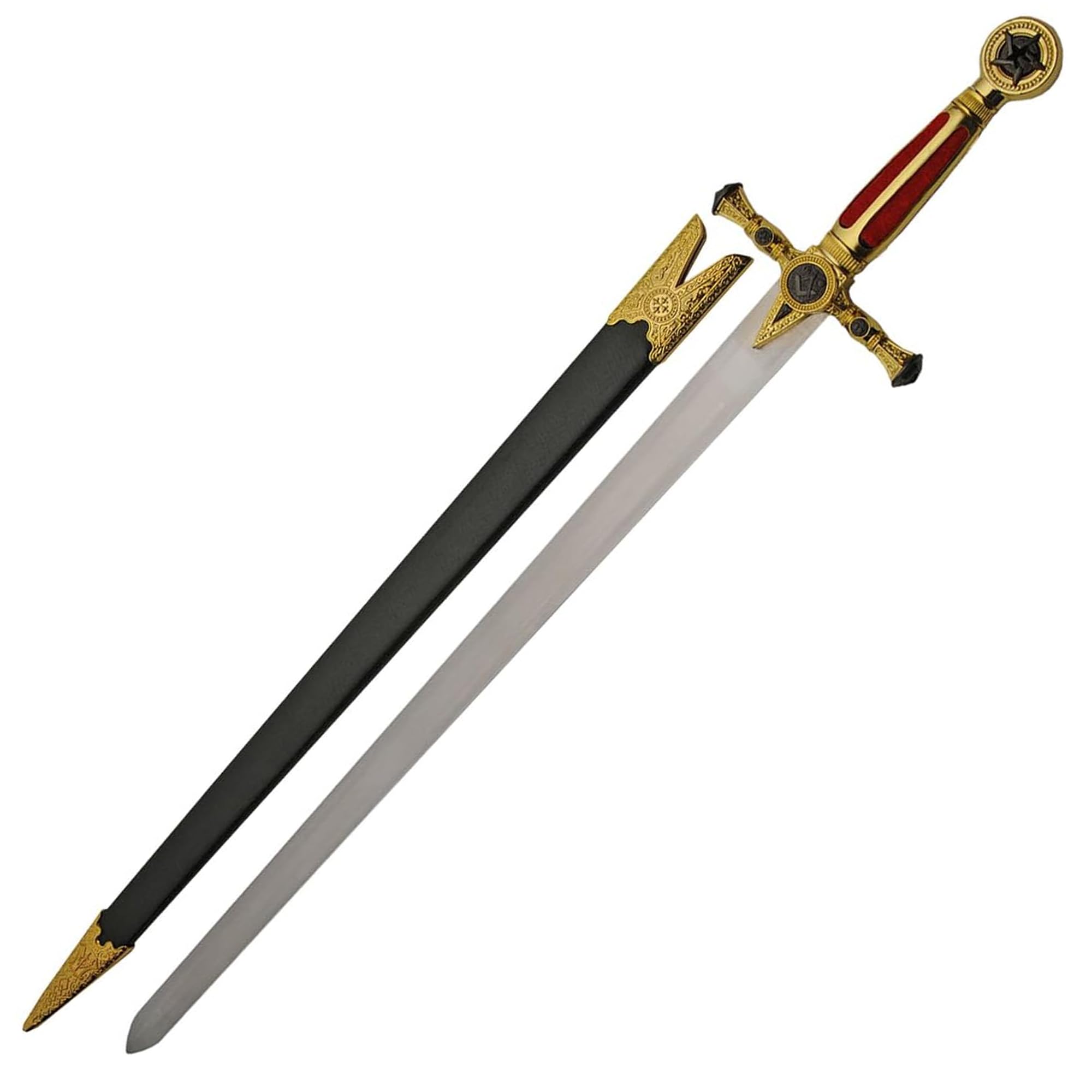 SZCO 33 Red & Gold Masonic Sword Freemason Collectible Decorative Sword with Mirror Blade & Scabbard for Adults Cosplay Costume & Display product thumbnail 2