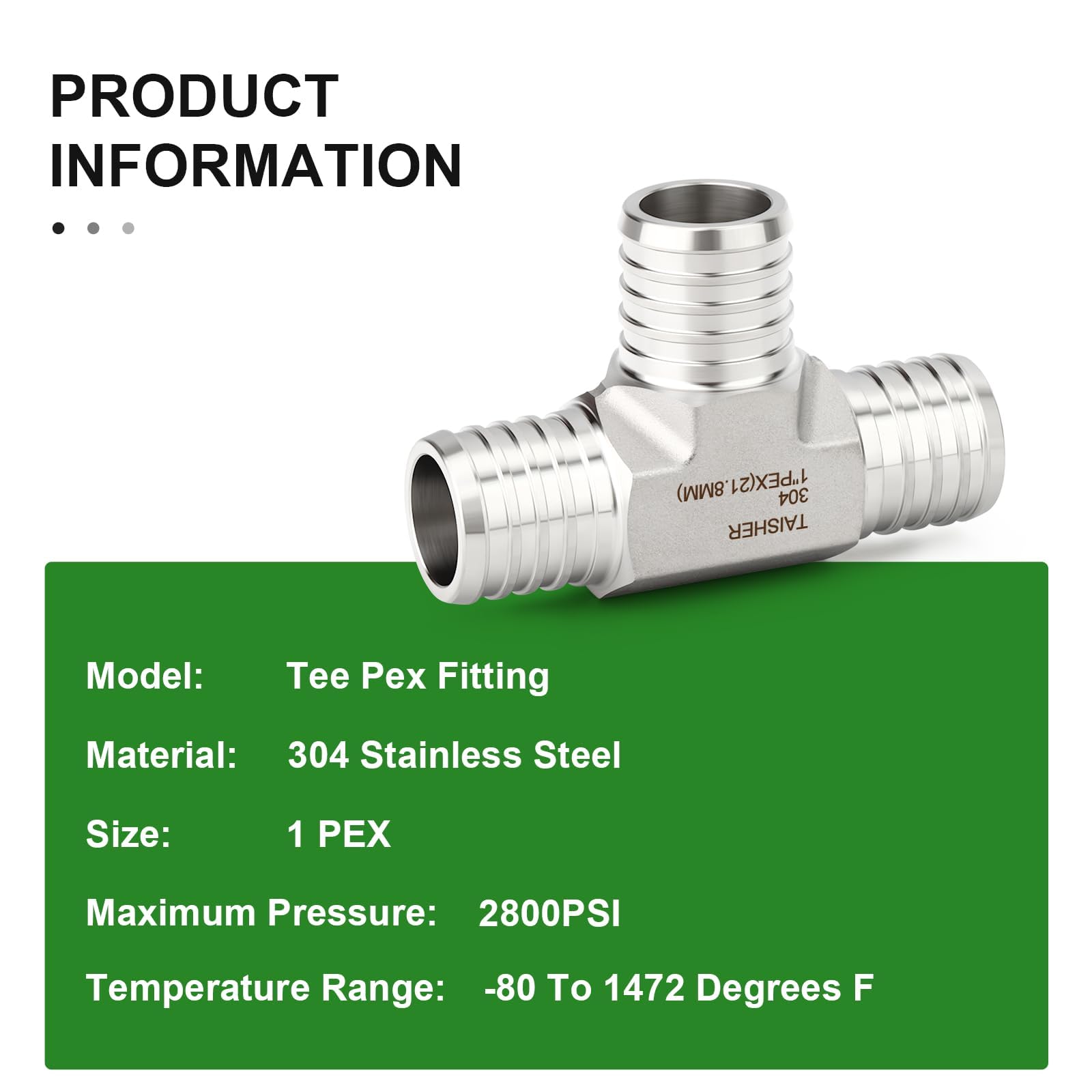 TAISHER 2 piezas 304 SS de 1 pulgada PEX de ajuste en T, divisor de 3 vías con 6 abrazaderas de manguera para líneas de combustible, aire, agua y aceite