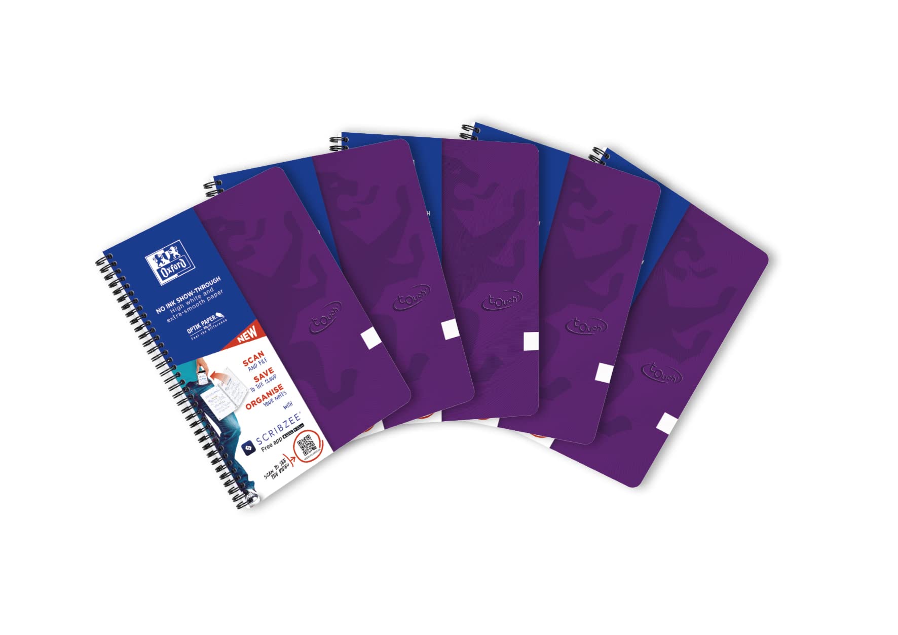 Oxford Lot de 5 cahiers tactiles A4+ avec couverture souple double spirale 180 pages