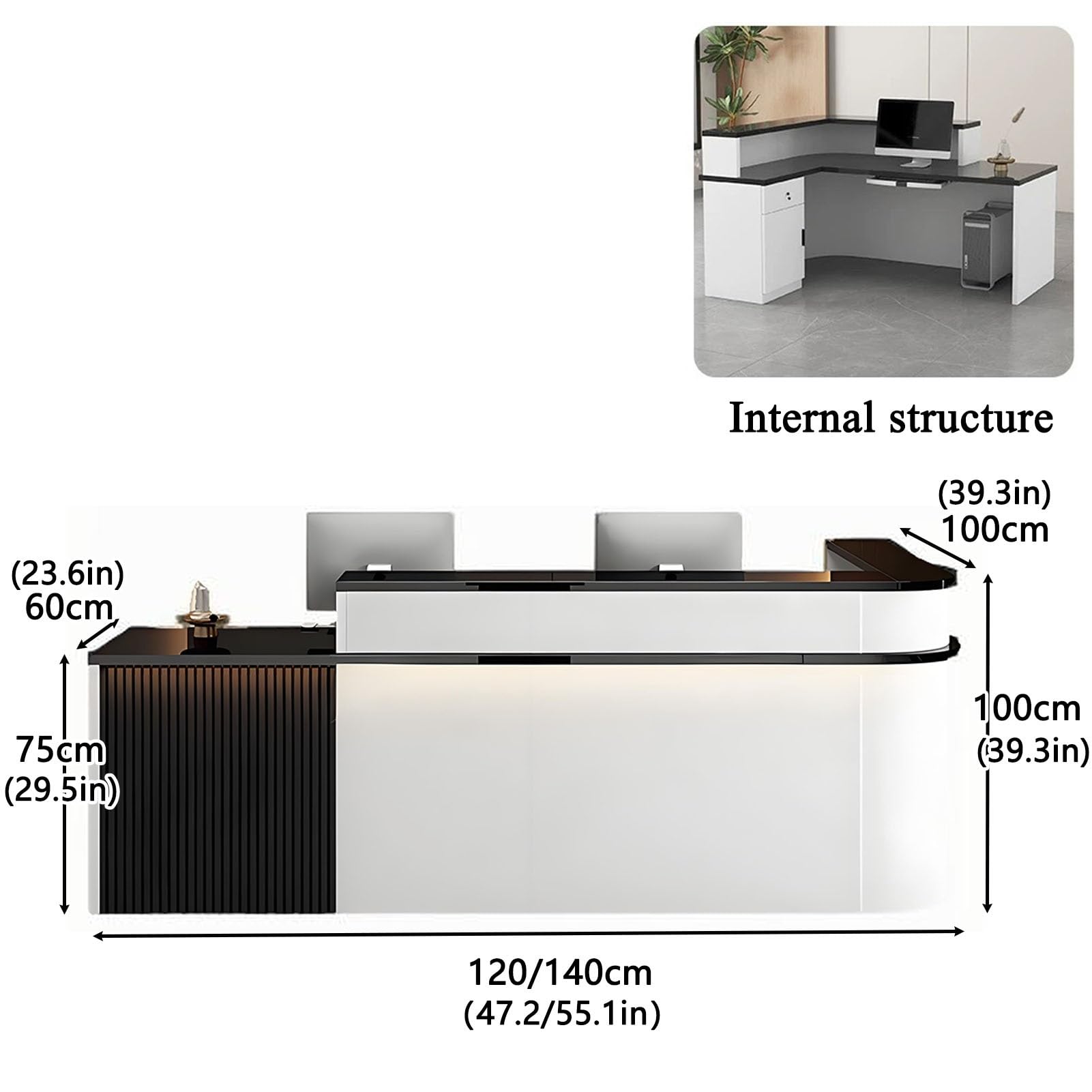 Mostrador De Recepción, Mostradores Para Tiendas, Mostrador Frontal, Mostrador De Cajero En Forma De L, Mesa De Recepción Con Cajones Con Cerradura, Para Salón, Caja, Oficina(White+orange,12