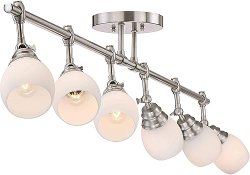 Miniatura 6 de Pro Track Elm Park - Kit de lámparas de techo de 6 cabezales, direccional, ajustable, plateado, acabado de níquel cepillado, cristal, moderno