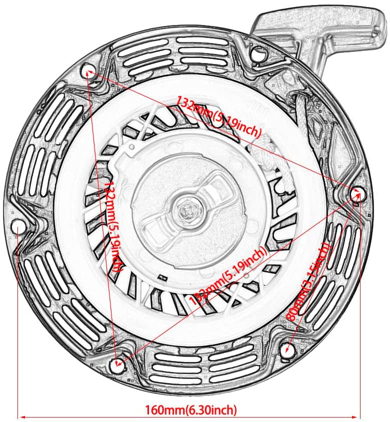 Miniatura 6 de Conjunto de arranque de retroceso rojo para generador GX160 Champion 3000 3500 4000 vatios, Honda GX200 196cc Coleman Mini bicicleta Hisun Rato