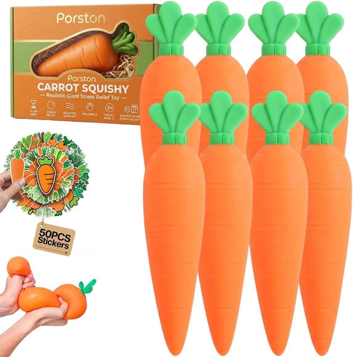 Carrot Squishy Strawberry Dragon Fruit Giant Jumbo 5.5 Inch Vegetable Ultra Realistic Moldable Slow Rise Relaxing Sensory Fidget Toy Stress Relief Easter Basket Stuffers Gifts(8pcs#)