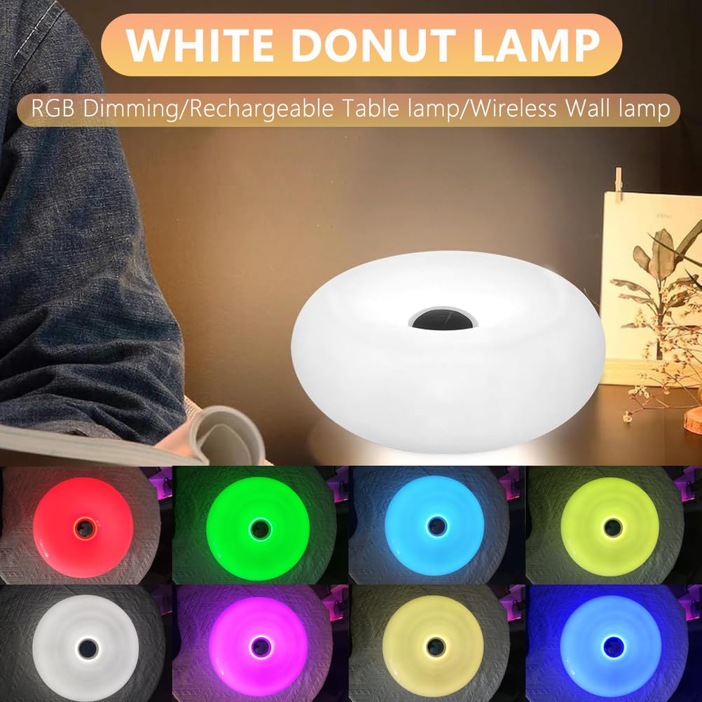 Lampada da Parete a Forma di Ciambella Ricaricabile Senza Collegamento alla Rete elettrica, Luce LED per Interni, dimmerabile, Rotonda, con Telecomando, 3 Temperature di Colore + R
