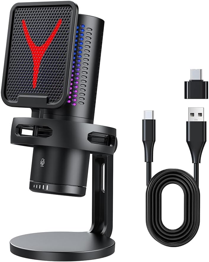 Gaming Microphone Professional Condenser Microphone RGB USB Wired Mic for PC Laptop Computer Podcast Gamer Karaoke