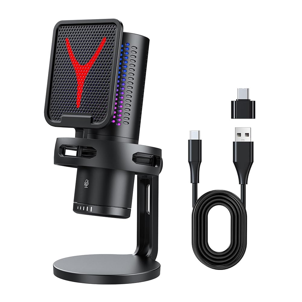 Mikrofon gamingowy profesjonalny mikrofon pojemnościowy RGB USB przewodowy mikrofon do komputera PC Laptop komputer podcast gracz karaoke