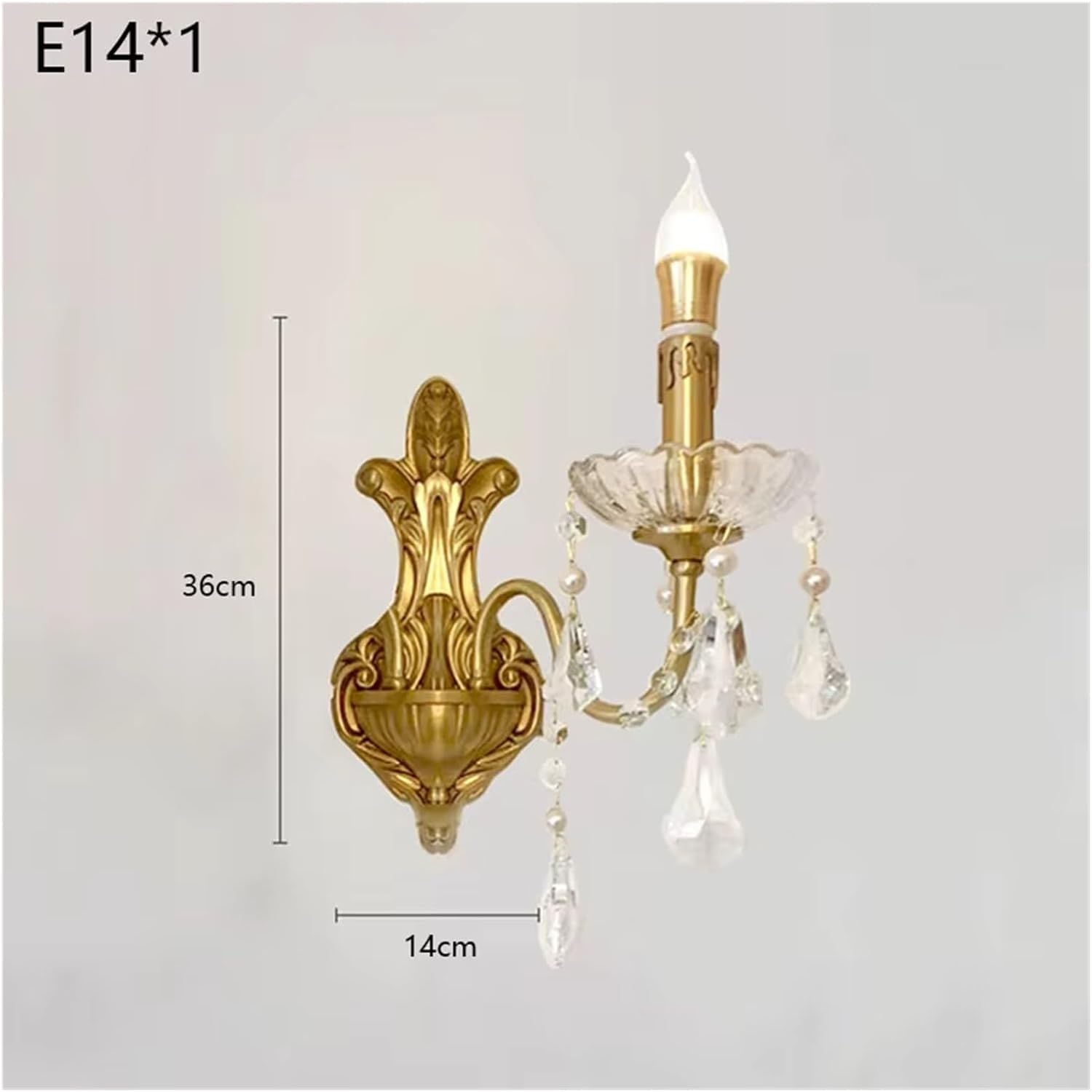 Luksusowa, Romantyczna Lampa Ścienna W Stylu Retro, Francuska, Do Salonu, Jadalni, Z Miedzianym Kryształem, Do Sypialni, Dla Dzieci, Księżniczka, 1 Głowica, 1 Głowica
