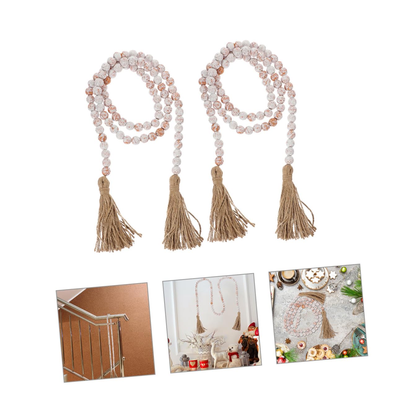 2 stücke Natürliche Holz Bead Garland Quasten Rustikalen Seil Dekor for Home Wand oder Tür