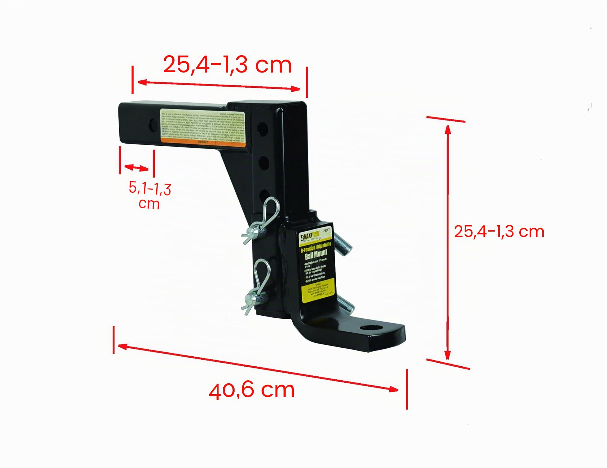 MAXXHAUL 70067 - Enganche de Remolque - Enganche de Remolque Ajustable de 8 Posiciones - 5000 Libras de Capacidad GTW, Color Negro