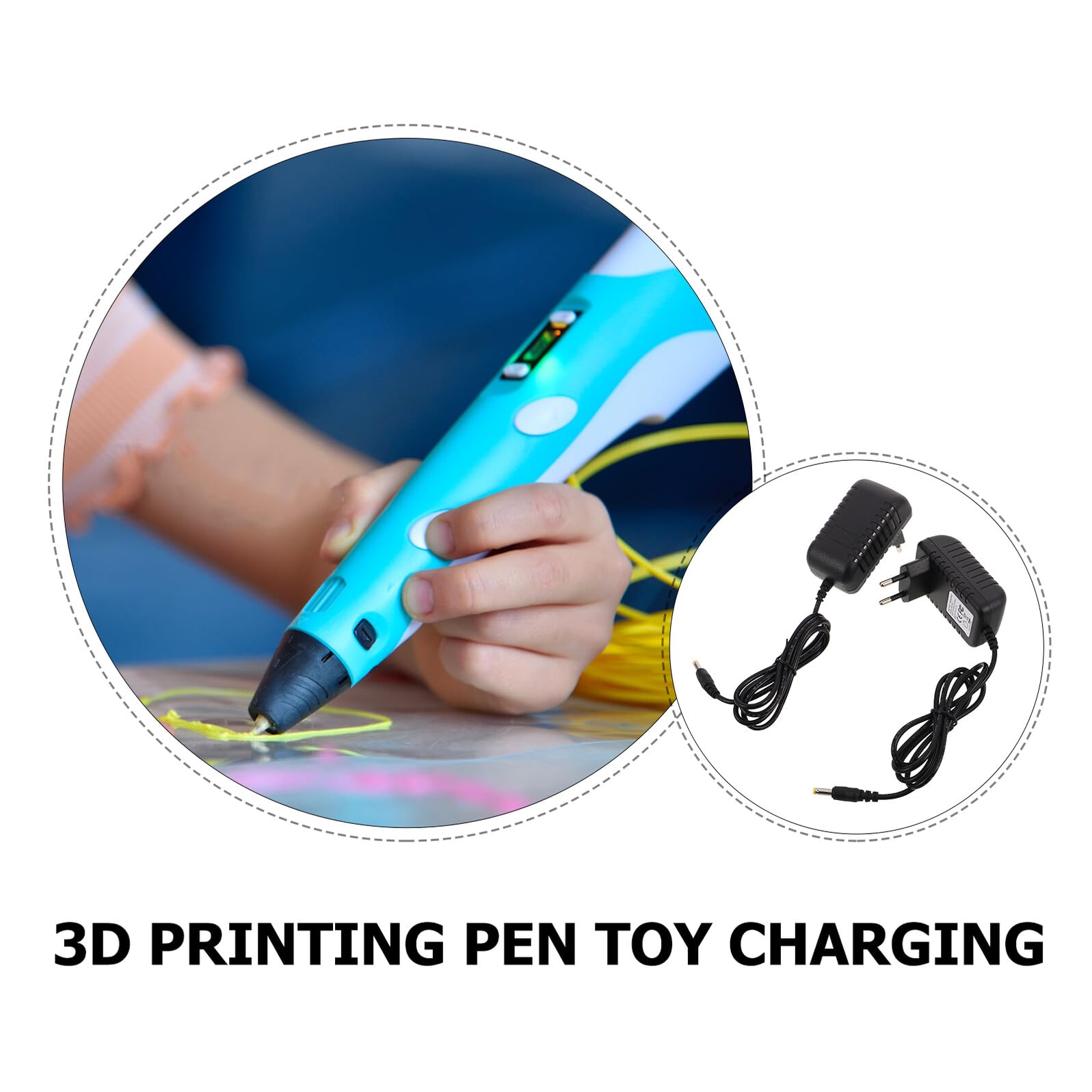 KOMBIUDA Caricabatterie Rapido Portatile 5v per Penna 3D con Adattatore di Alimentazione EU, Compatibile con Penne da Stampa 3D per Uso Domestico, Scolastico e Viaggi, Set da 2