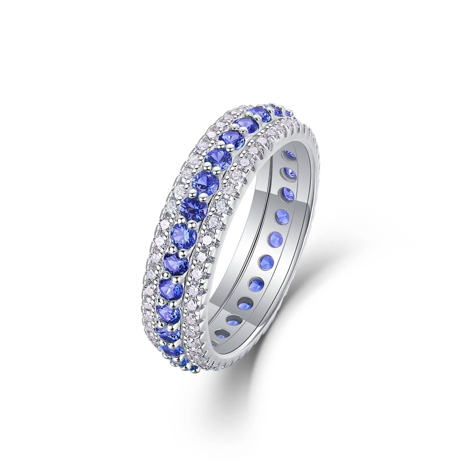 Ringe Frauen Cool, Ring Schlicht Eleganter Ring mit 0,87 Ct Labor Saphir und Moissanit Silber 18K Weißgold Größe 47 (15.0)