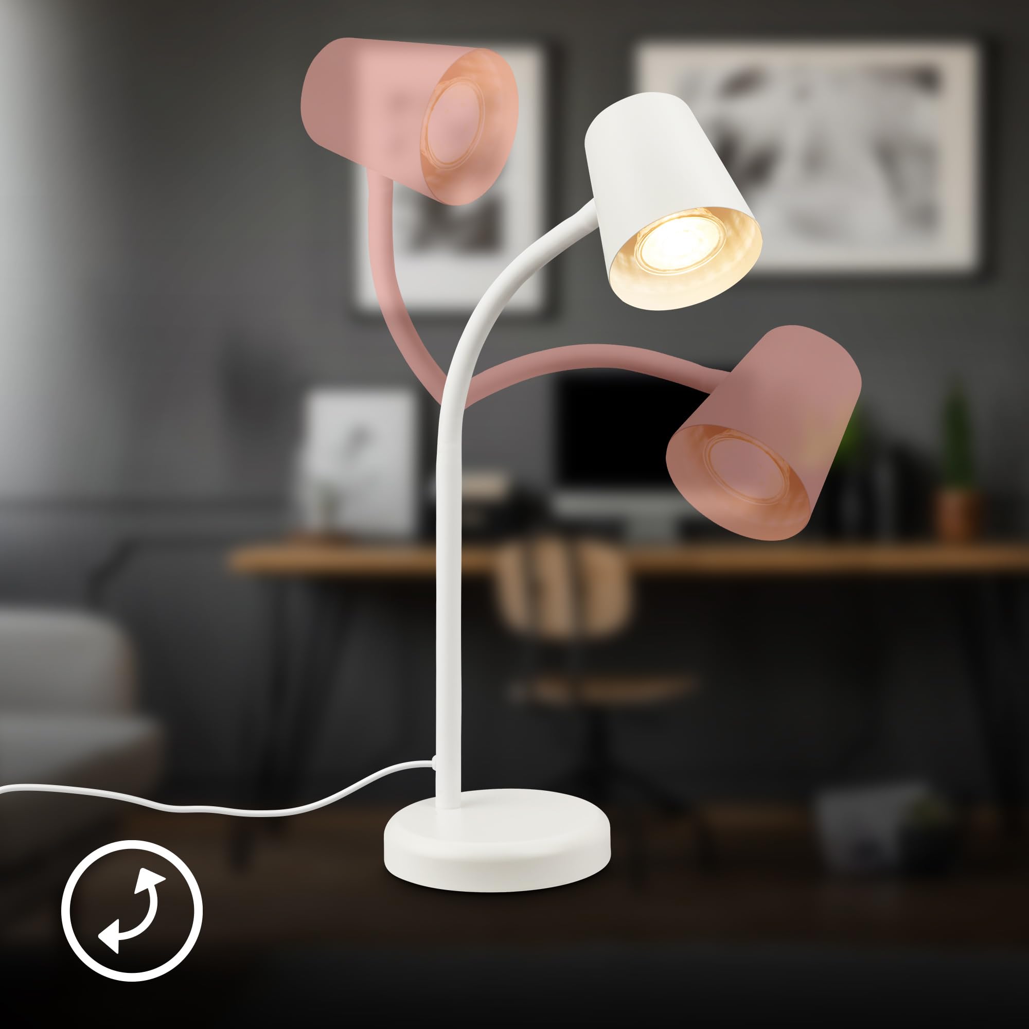BRILONER - Lámpara Escritorio Orientable, Lamparas de Mesita de Noche, Lámpara de Mesa GU10 para Oficina, con Interruptor de Cable, Lampara Lectura, Lampara de Escritorio, Luz Escritorio, Blanco