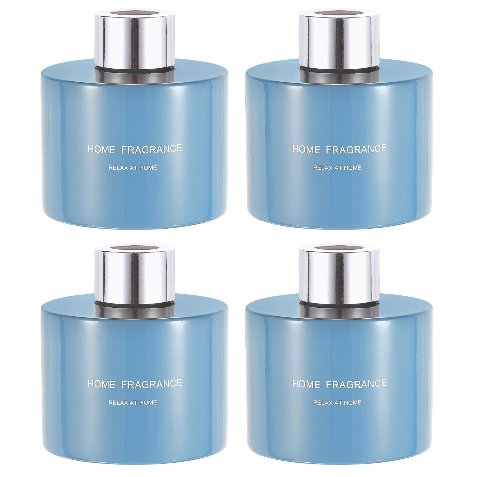 sourcing map 4pcs Empty Glass Diffuser Bottle 140ml/4.7oz Refillable Fragrance Accessories Aromatherapy Jar Container for Replacement Reed Diffuser DIY Home Bathroom Blue with Silver Tone Cap