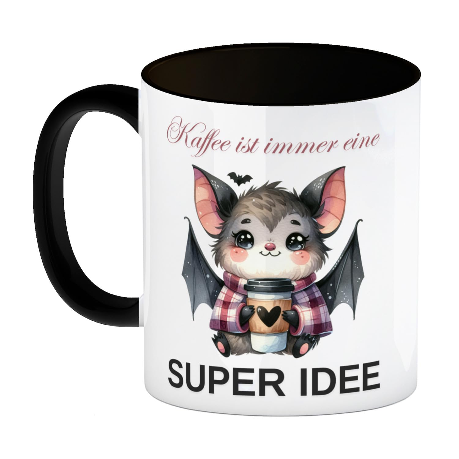 Fledermaus Im Mondlicht Tasse Schwarz – 300 Ml Keramik, Mit Beleuchteter Nachtszene, Spülmaschinenfest & Perfekt Für Nachteulen