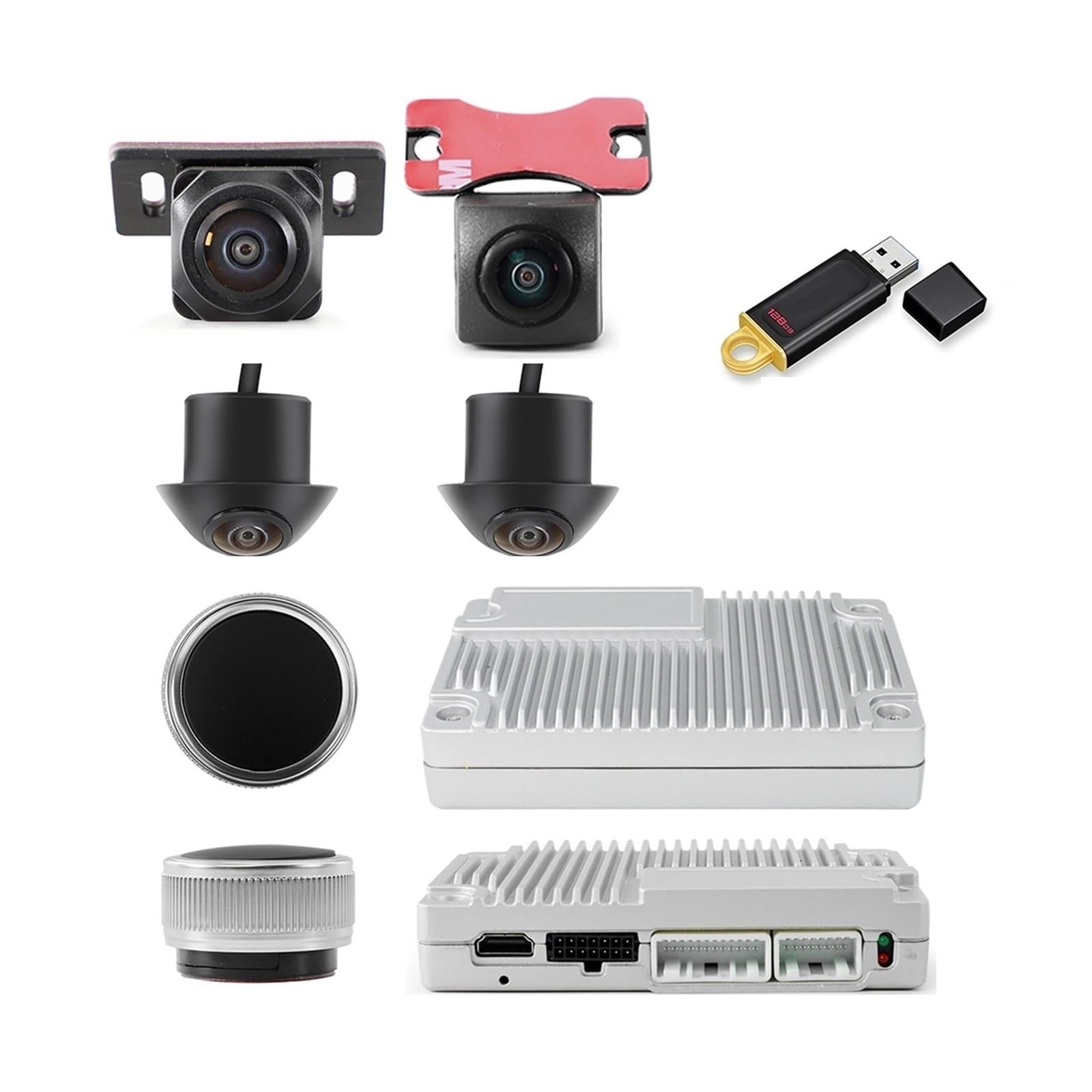 Caméra Arrière Caméra Panoramique HD 1080P 360 Avec Clé USB 128G, Vue 3D À Œil D'oiseau Avec WDR, Balance Des Blancs Automatique Étanche Camera de Recul pour Voiture
