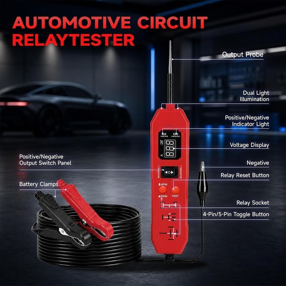Testeur de Circuit Automobile Testeur de Relais 2 en 1 Testeur de Tension Numérique 12-24v Testeur de Circuit de Puissance DC Outil de Diagnostic de Relais