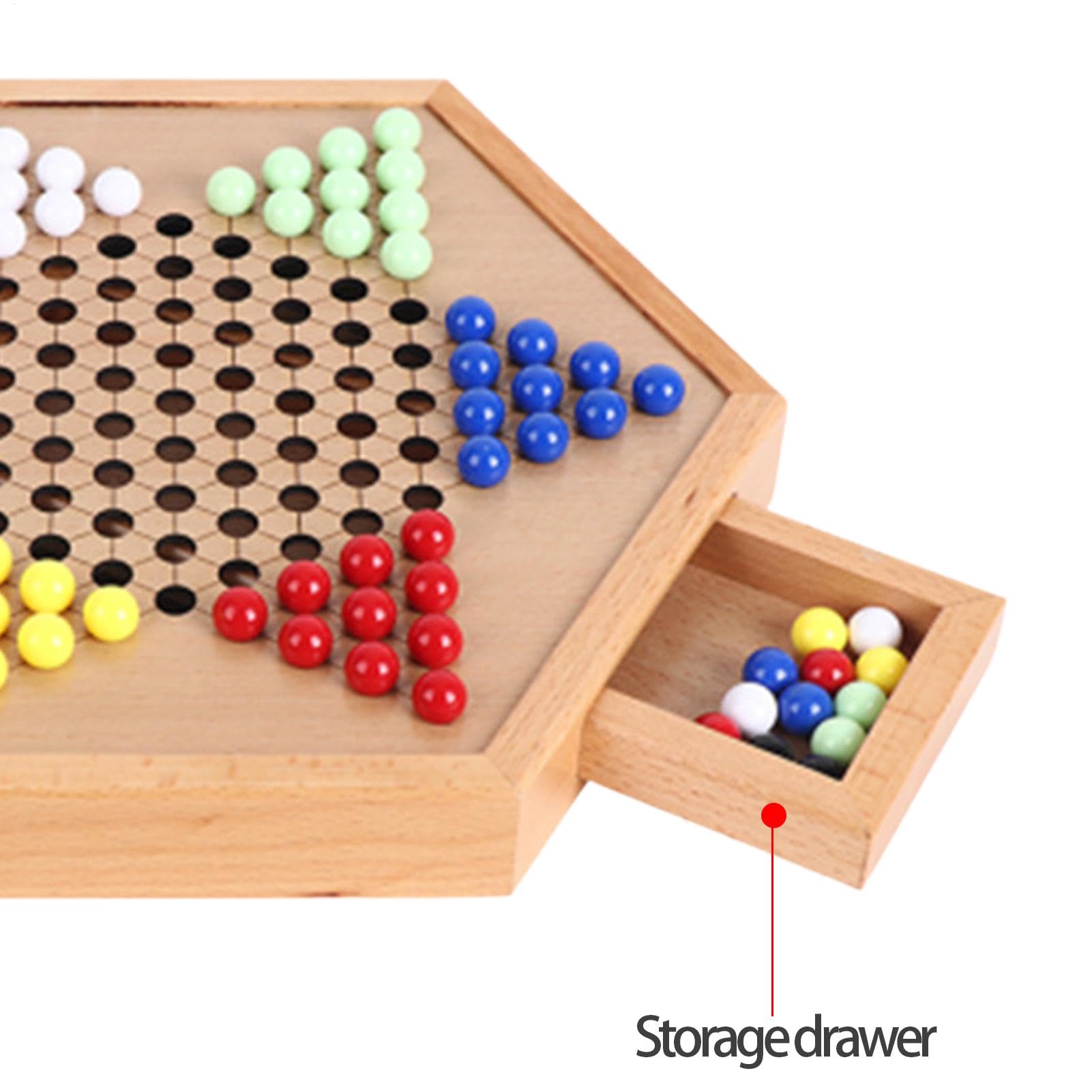 Jeu De Dames Chinoises en Bois-avec Billes De Verre Colorées,Jeu De Dames,Chinoises Classique Dames Chinoises Stratégie Colorées Extérieur,intérieur pour Jeu De Société Éducatif Dames