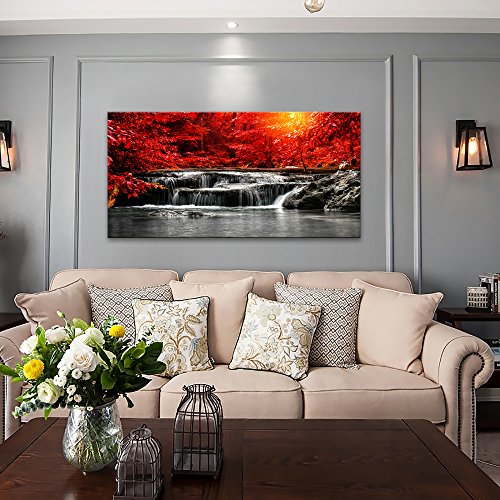 Canvas Wall Art 1 Panel Framed Prints Art Red Waterfall Wall Art Decor Landscape Picture Print On Canvas Modern Large Artwork Ready To Hang For Living Room Bedroom Wall Decoration 20X40Inch #TOP2