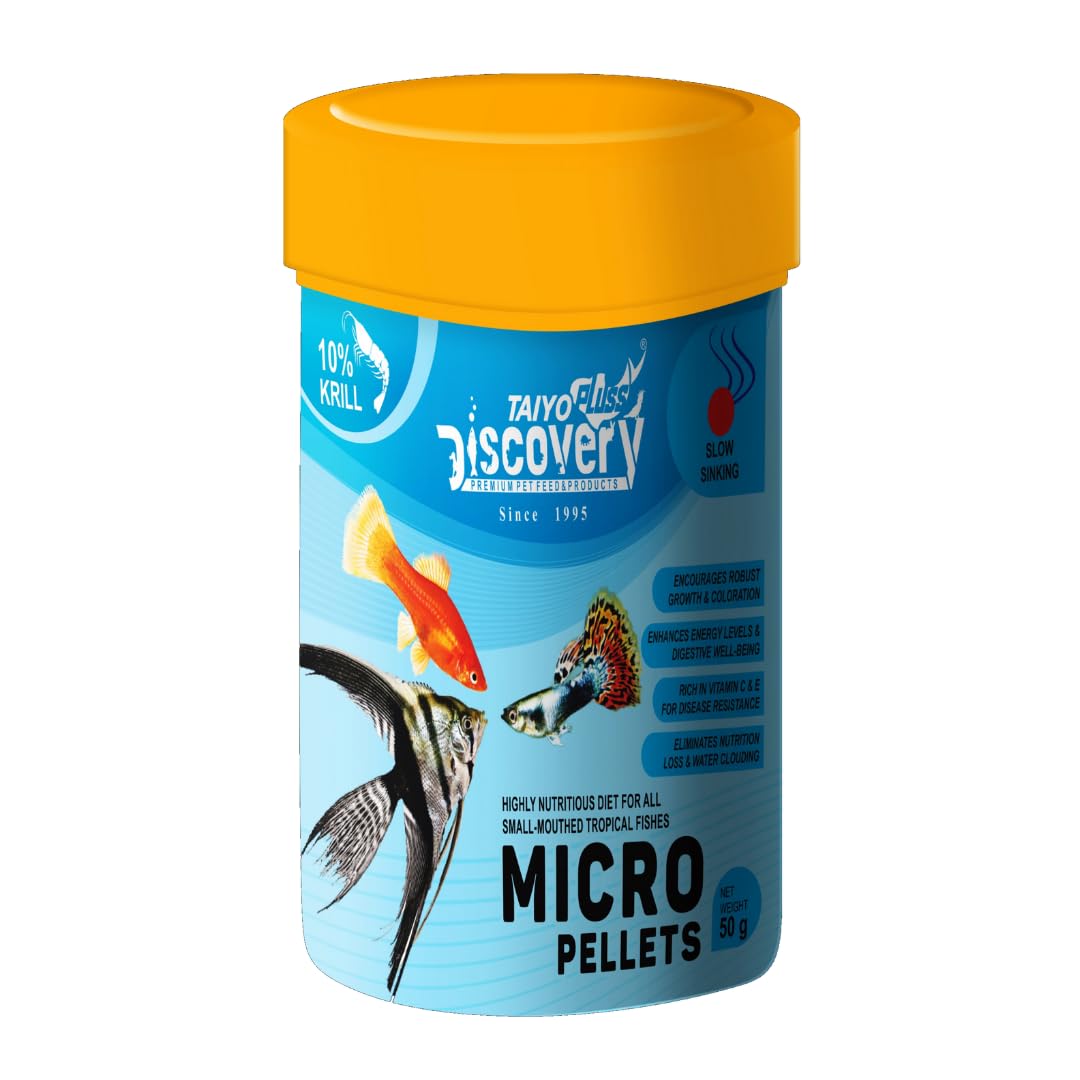 Taiyo Pluss Discovery Micro Pellets - 50 g (Pack of 1) | Nutritious Diet for All Small Mouthed Tropical Fishes | Slow Sinking Food for Tetra, Guppy, Angelfish, Barbs & Rasboras-image-24