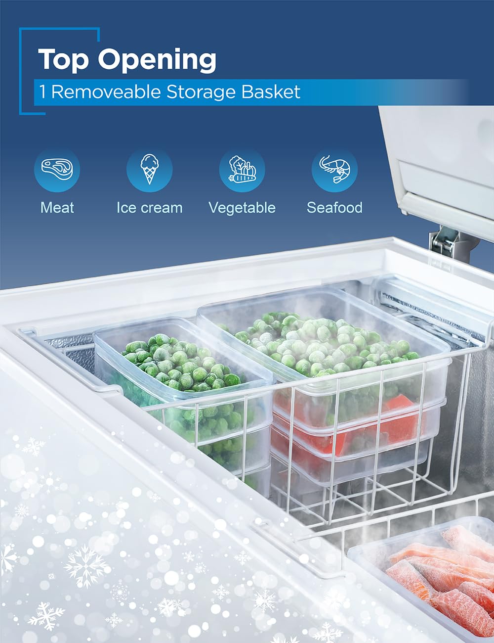 Black+Decker 8.9 Cu. Ft. Chest Freezer, Deep Freezer With Top Opening, Freezer Chest With Removable Storage Basket, Mechanical Temperature Control, Manual Defrost, R600a Refrigerant, Bcf890e, White on Fridge.com - View 3