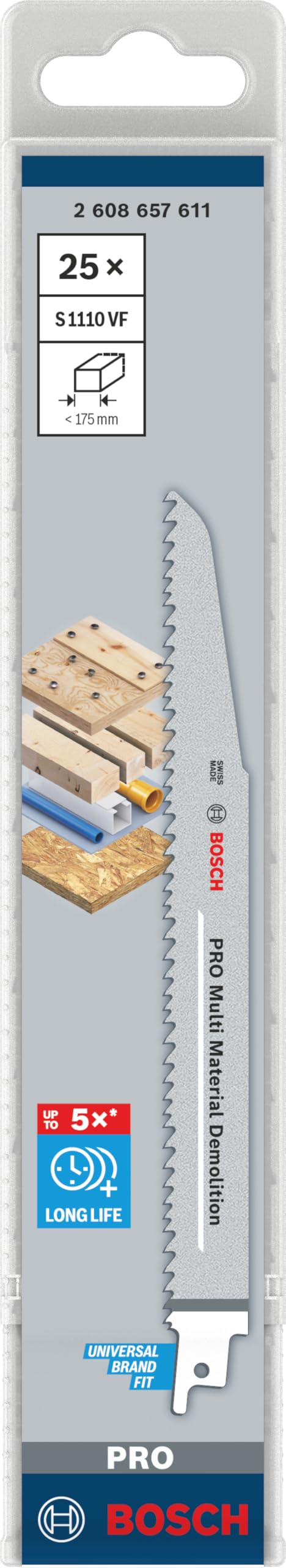 Bosch Professional 25 pezzi di lame per sega universale S 1110 VF Heavy for Wood and Metal (lunghezza 225 mm, accessorio per sega universale)