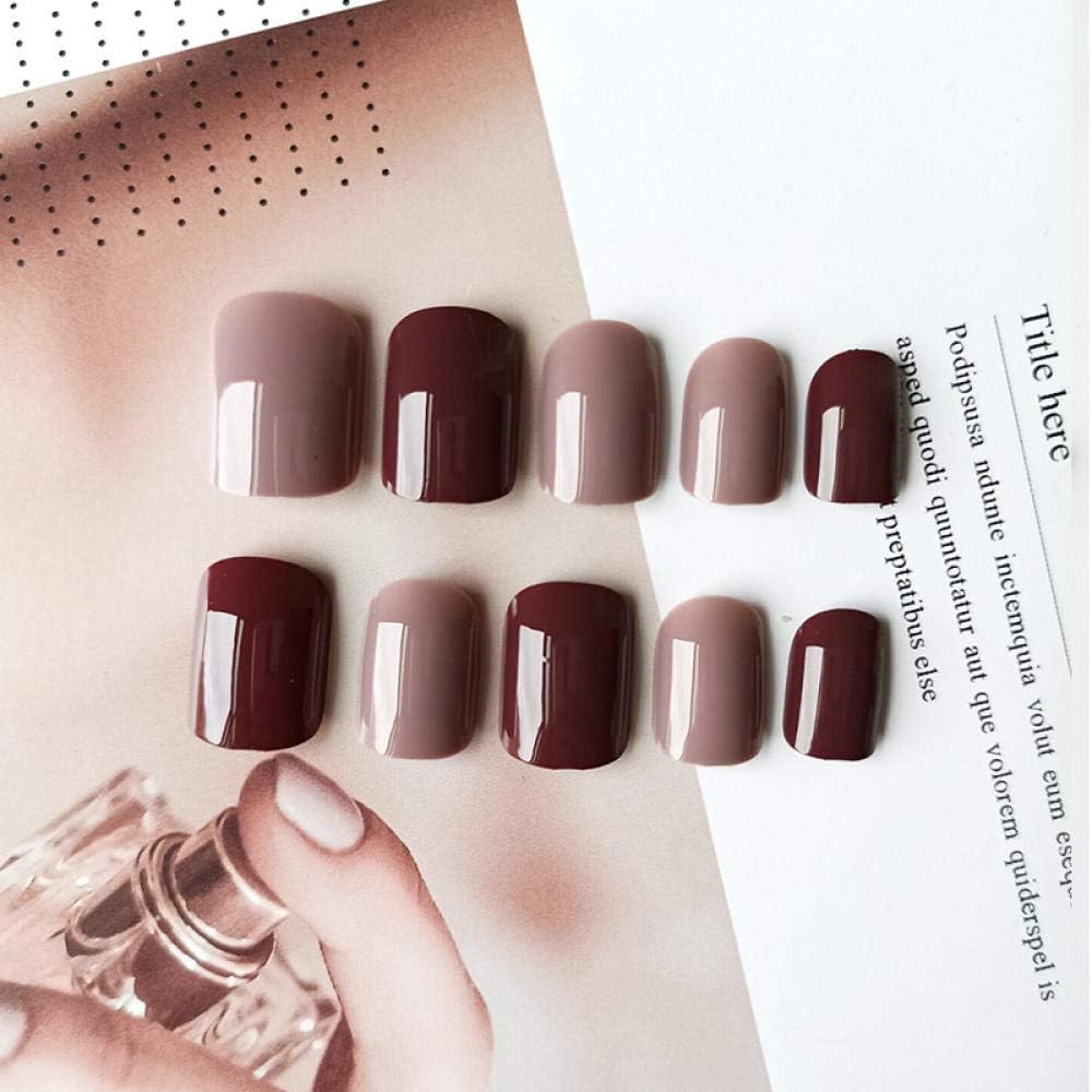 Csch False Nails 24pcs Set Flat Head Red Wine Dark Skin Color Pure Short False Nail Waterproof Acrylic Nail Sticker Nail Tips Amazon Co Uk Beauty