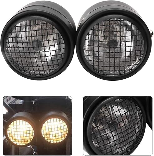 Miniatura 4 de KIMISS Elegante faro delantero modificado para motocicleta, universal de 8.5 pulgadas frontal de hierro doble doble redondo (rejilla negra + blanco)