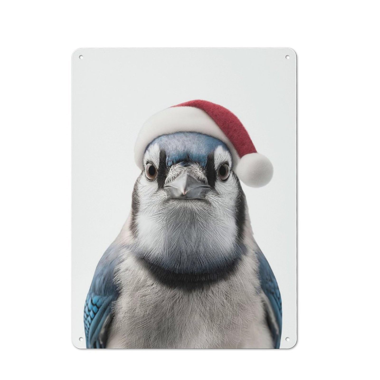 Junmoney Blue Jay Christmas Portrait 40X30cm Rustic Metal Sign With For Hobby Room Or Studio, Metal Sign Decor For Hobby Rooms And Studios