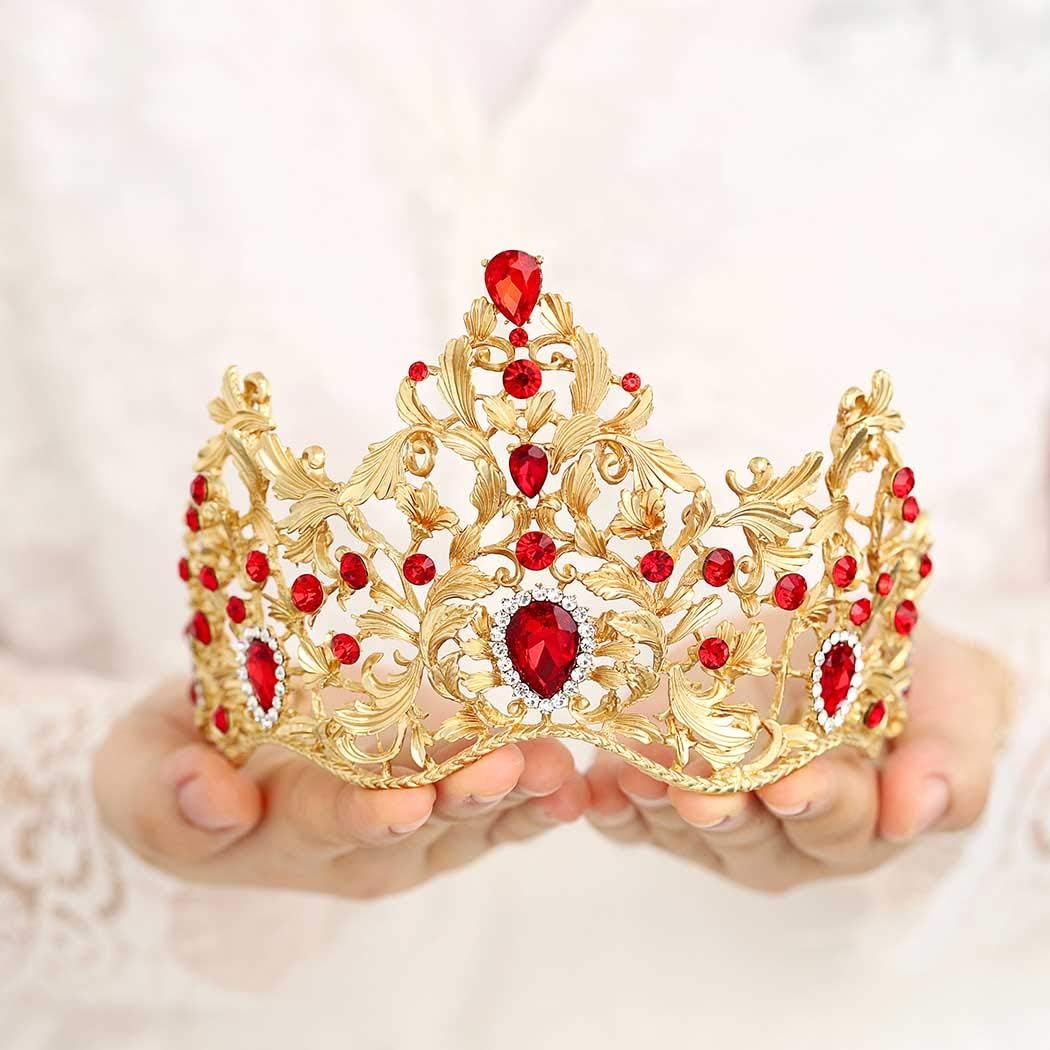 TgirlsBaroque Style Bride Rhinestone Wedding Crown Tiara Crystal Bridal Headband Hair Accessories Jewelry Sets For Women and Girls (Red)
