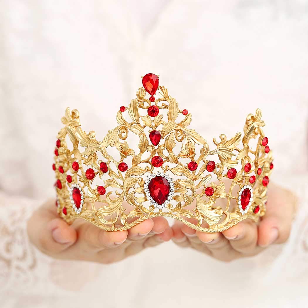 TgirlsBaroque Style Bride Rhinestone Wedding Crown Tiara Crystal Bridal Headband Hair Accessories Jewelry Sets For Women and Girls (Red)