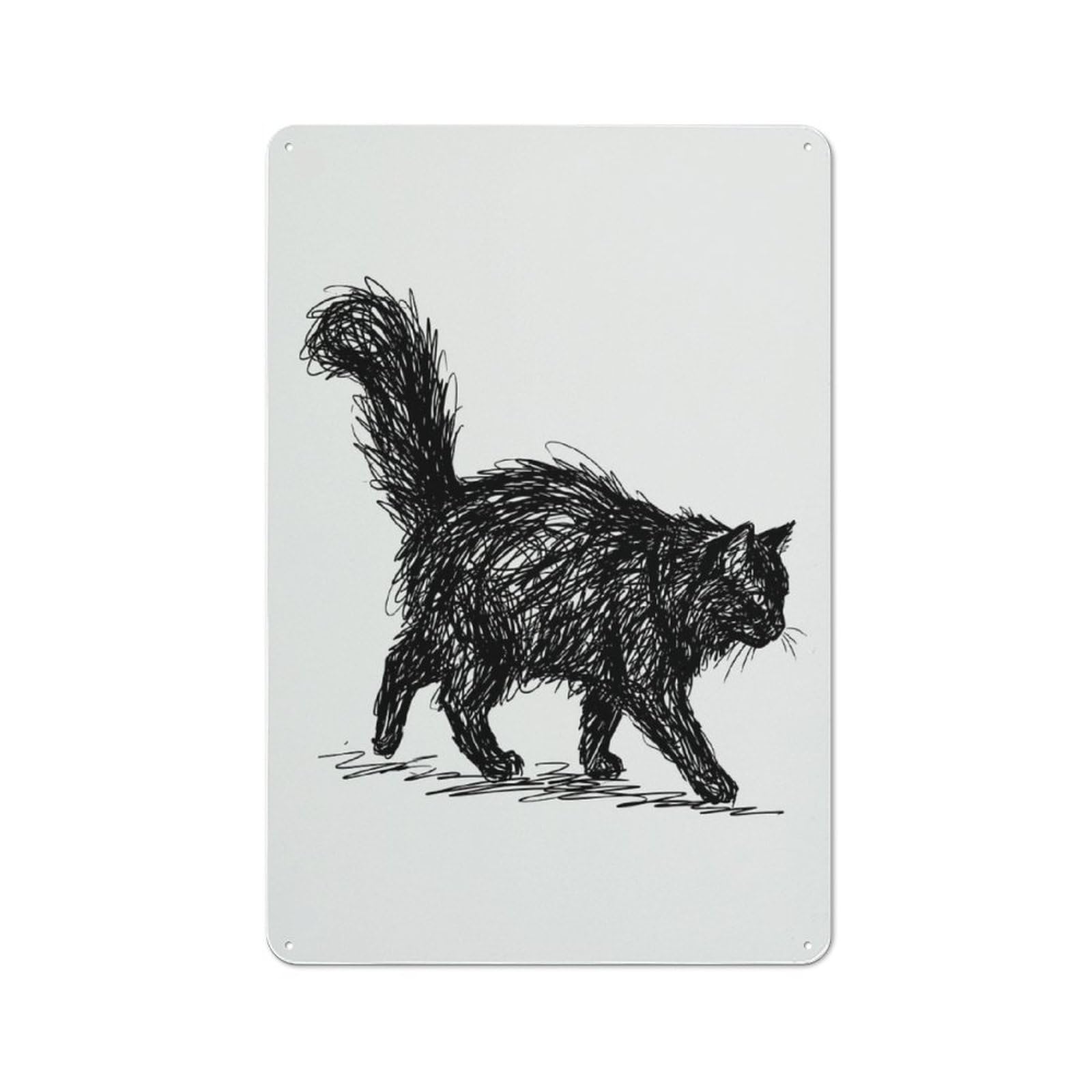 Metal Wall Sign 30x20cm Featuring Black Cat Sketch for Café Or Restaurant, A Decorative Metal Sign for Cafés And Restaurants