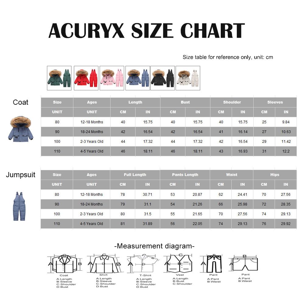 Trajes de Nieve para Bebé niña Invierno 2 Piezas Chaqueta con Capucha de Plumón Abrigo con Babero de Nieve Pantalones Niños Niñas Conjunto de Esquí Impermeable Ropa