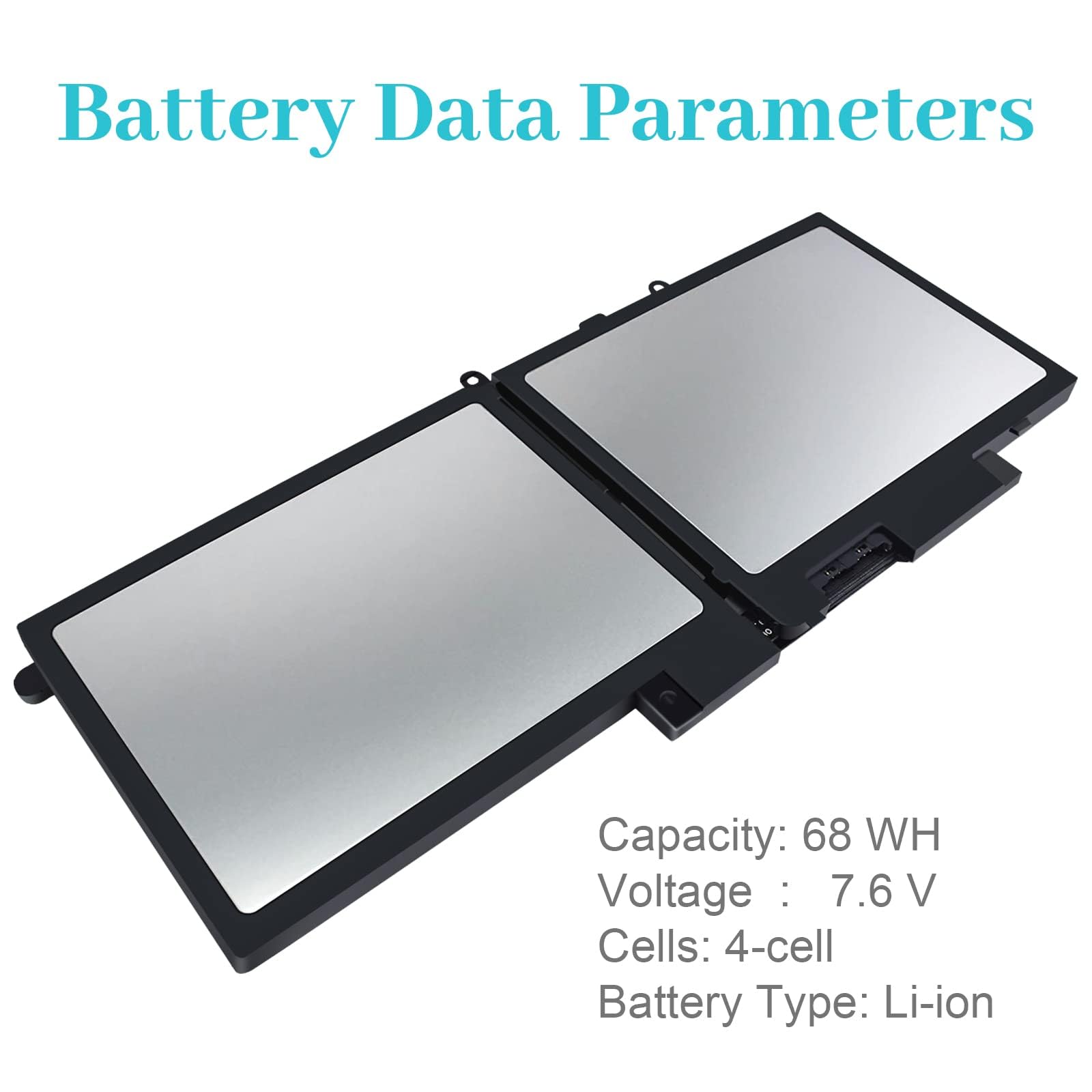 68WH GJKNX Battery Replacement for Dell Latitude 5480 5580 5490 5491 5580 5590 5591 5280 5288 5488 5495 E5480 E5580 E5490 E5590 Precision 15 3520 3530 Series GD1JP DY9NT 5YHR4 451-BBZG 7.6V 4-Cell