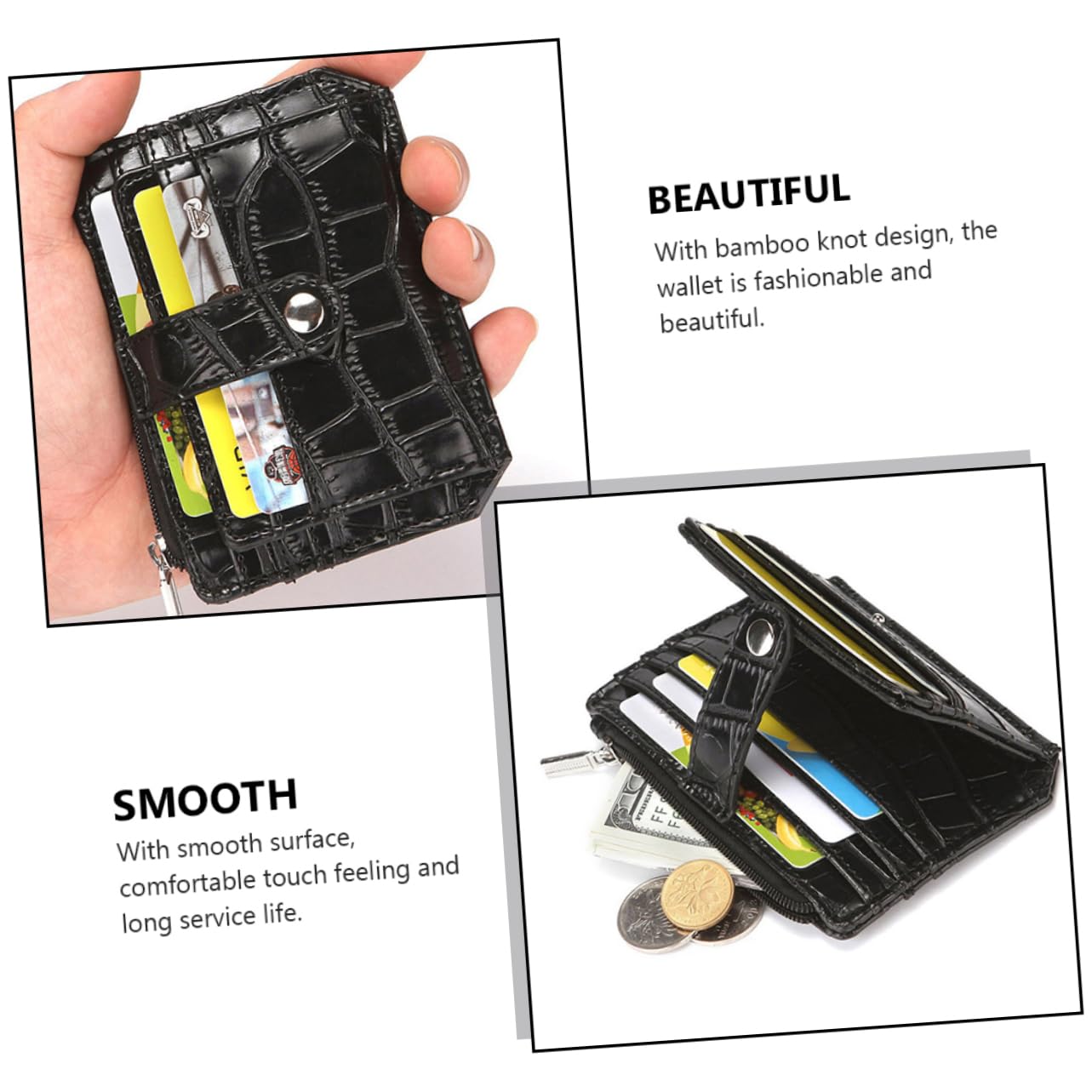 Healeved Men's Credit Cards Storage Holder Small Zipper Coin Purse Pu Leather Money Storage Pouch Easy to Carry