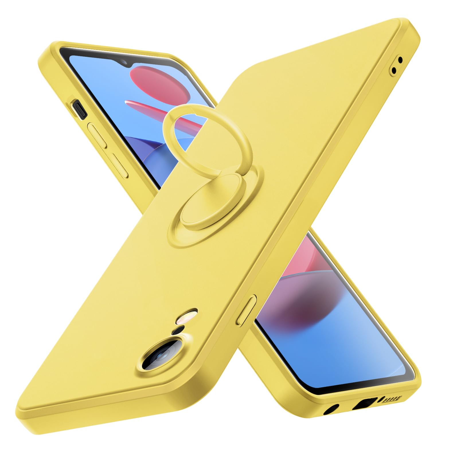 iPhone xr ケースリング付き耐衝撃 シリコン 薄型 カバー スリム tpu 磨り表面 指紋防止カバー 柔らかい裏地 米軍MIL規格 黄ばみなし レンズ保護 滑り止め 柔軟性 擦り傷防止 黄N413-Axr-05