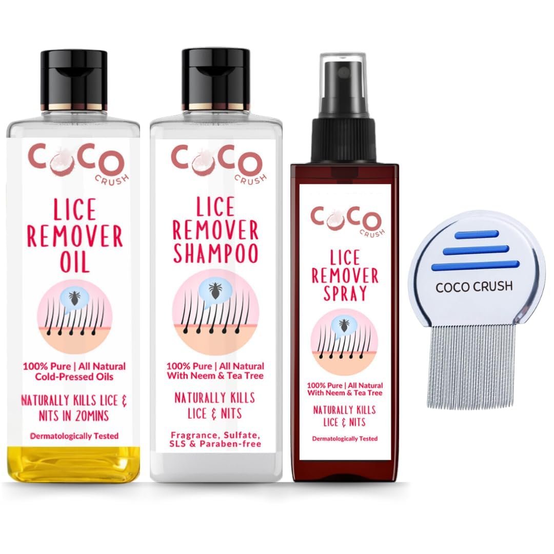 Ayurvedic Anti-Lice Nits Treatment Bundle: Oil, Shampoo, Hair Spray & Comb | Kills & Removes Lice in 1 wash | 100% Natural | Single Wash Solution | Safe for Kids | Neem, Tea Tree & Camphor Enriched (150ML (3*50ML+C))-image-49