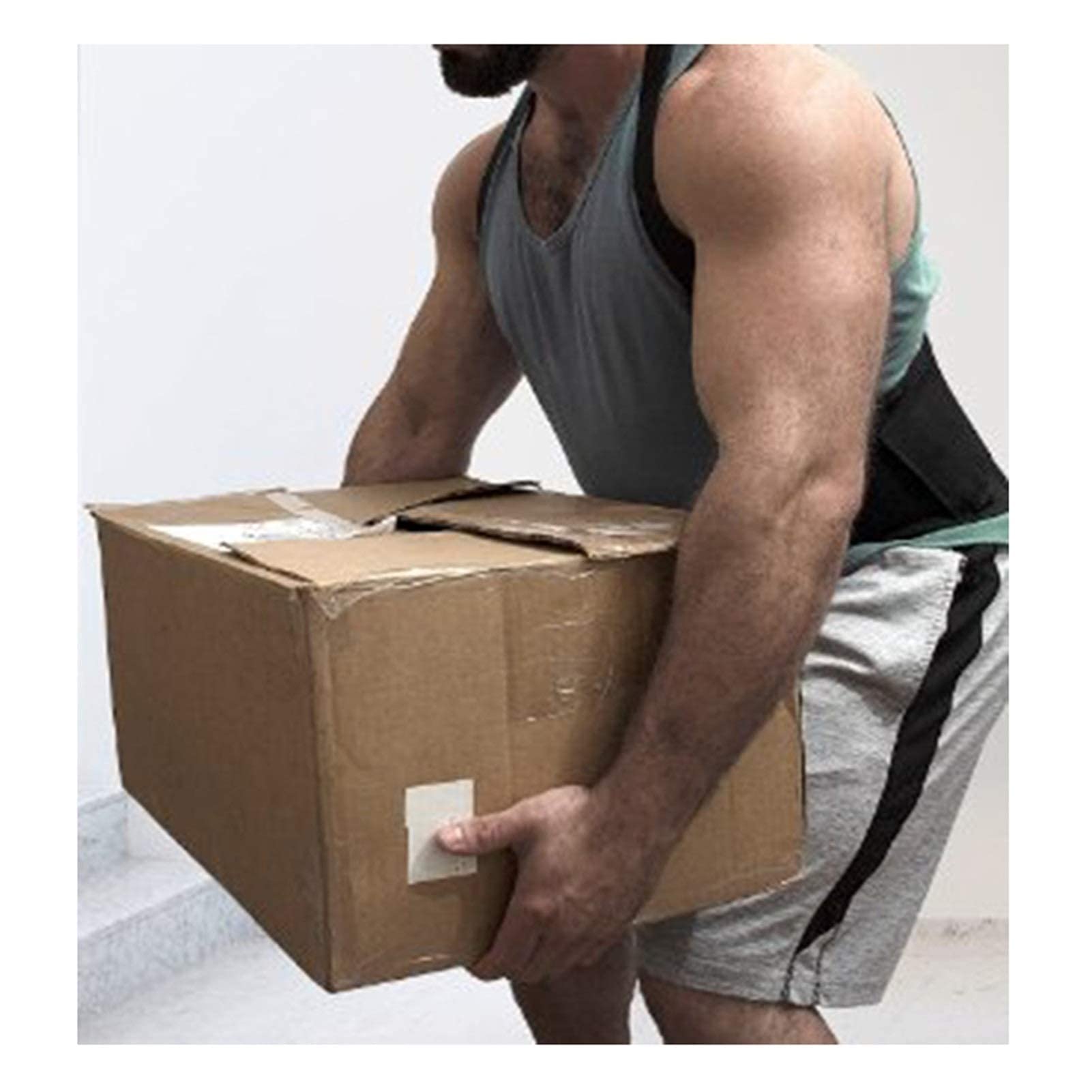 Cinturón de Soporte para la Espalda para Hombres， corsé para el Dolor de Espalda， Soporte para Levantar Objetos Pesados， Correas para los Hombros， cinturón de，Black-L