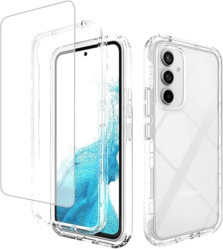 Funda transparente compatible con Galaxy A54 5G, Samsung A54 SM-A546U con protector de pantalla de vidrio templado, bonita funda protectora de